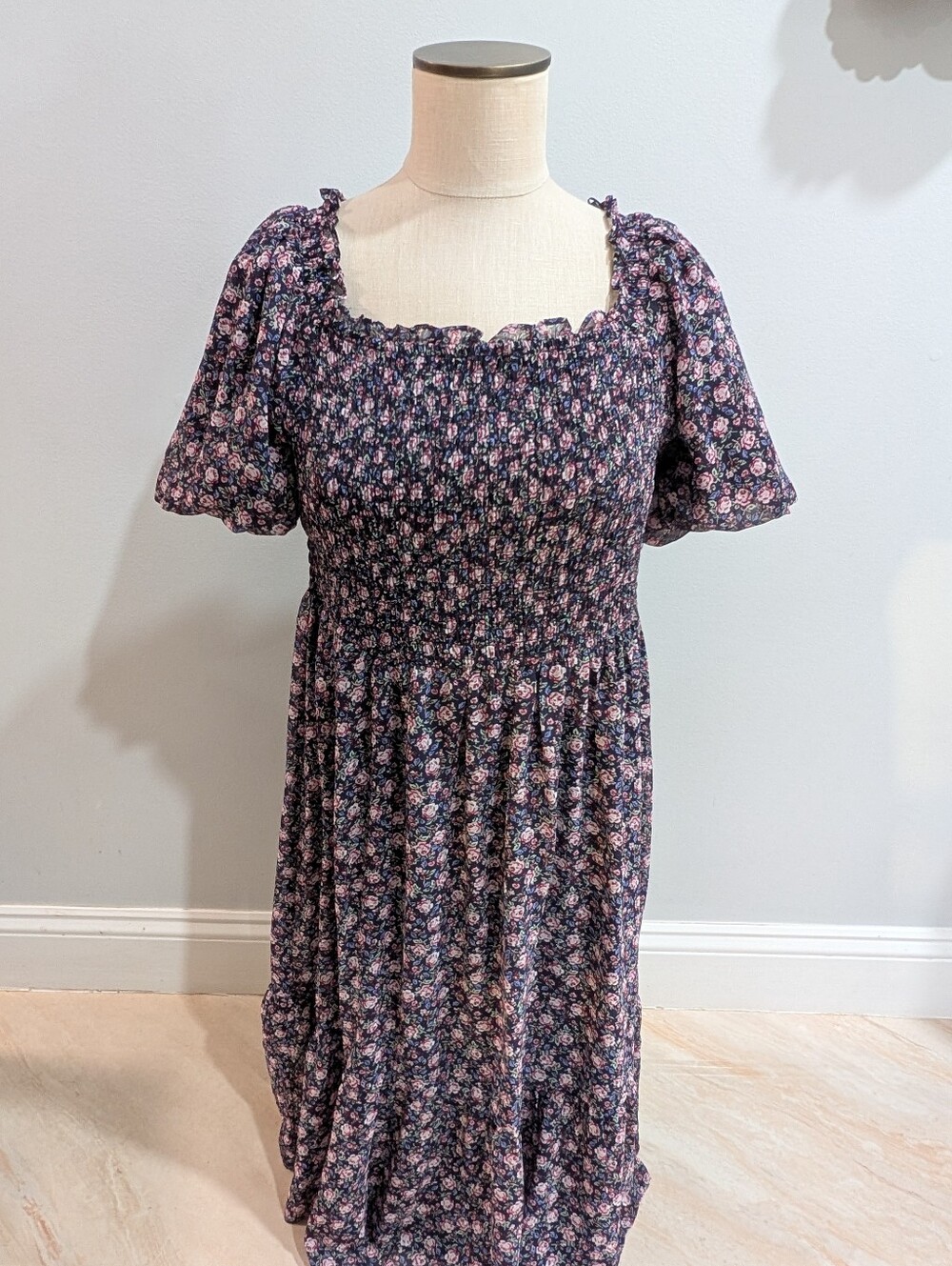 LC Lauren Conrad Floral Smocked Midi Dress - Size Large Cottagecore